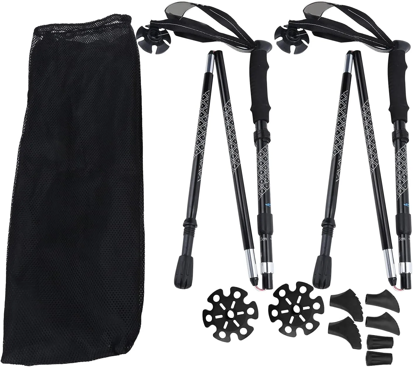 1 Pair of 5-Section Folding Damping Alpenstock with Inner Lock Telescopic Hiking Walking Sticks
