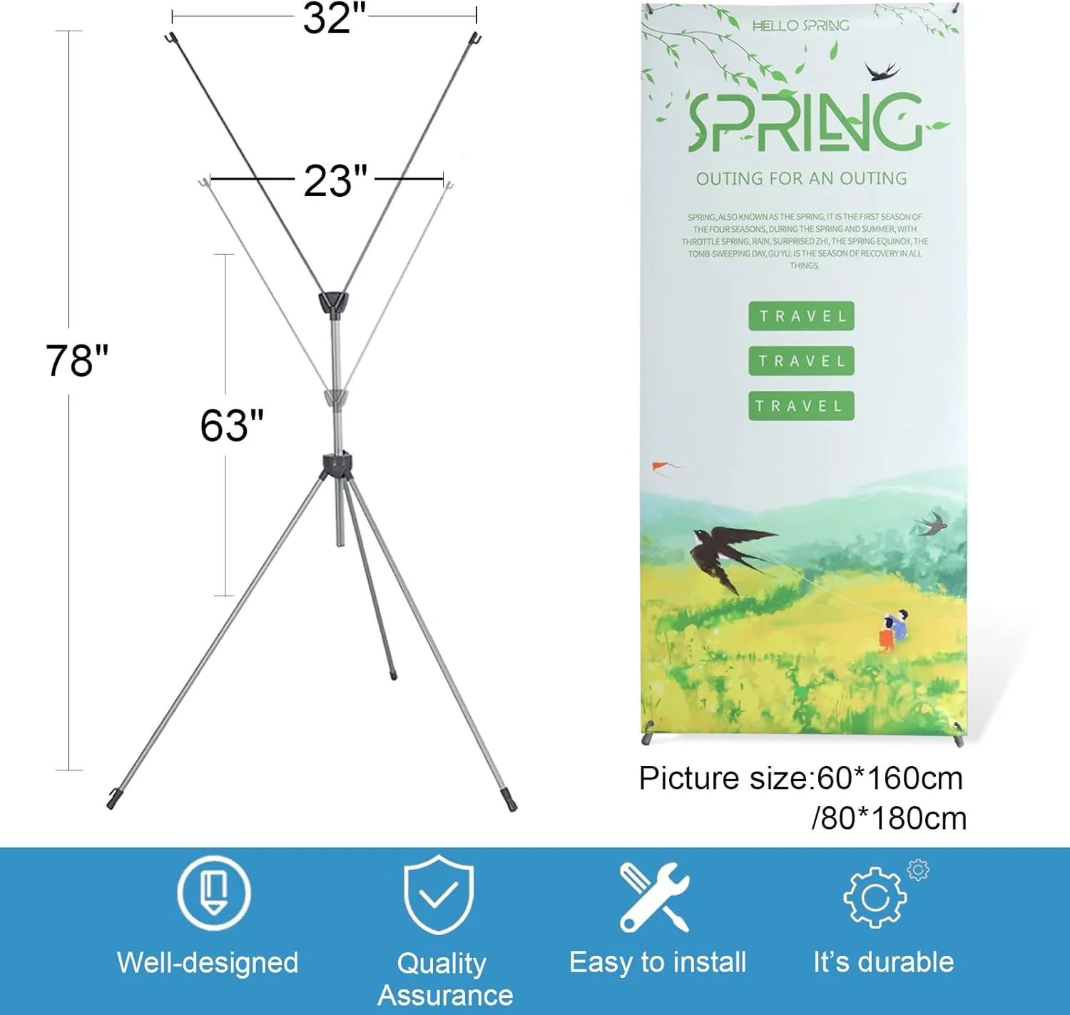 10 Pack X Frame Banner Stand Fits Any Banner Adjustable Size 23"X63" to 32"X78" with Portable Retractable Carrying Bag, Customize Banner Stand for Trade, Show Exhibition Market and Store Display