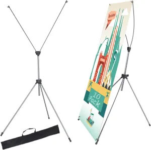 10 Pack X Frame Banner Stand Fits Any Banner Adjustable Size 23"X63" to 32"X78" with Portable Retractable Carrying Bag, Customize Banner Stand for Trade, Show Exhibition Market and Store Display