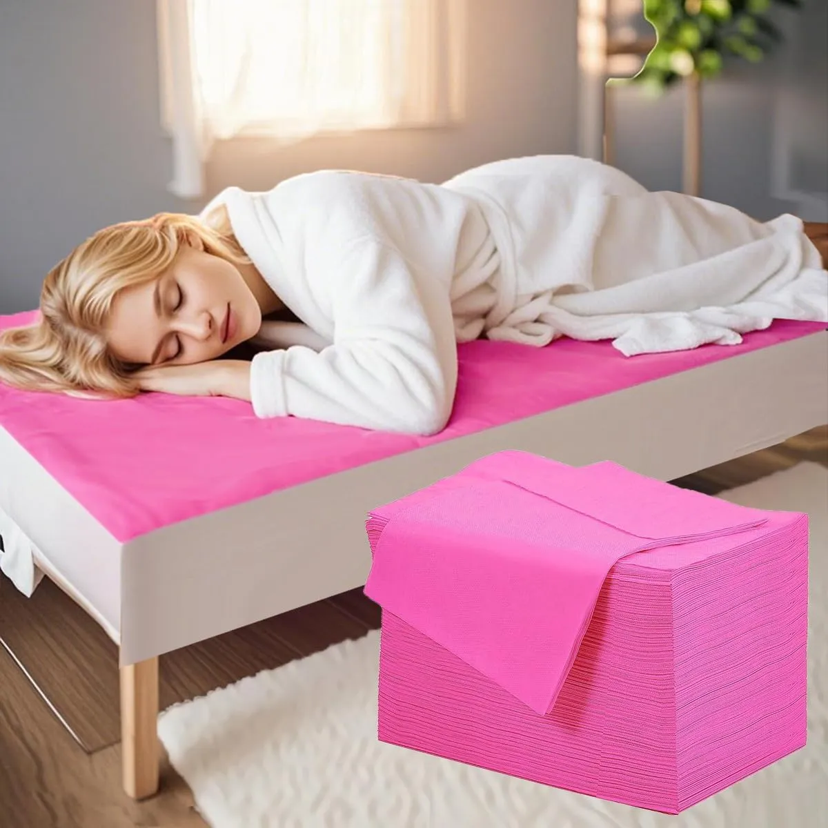 100 PCS Disposable Massage Table Sheets Spa Bed Covers 71"x31" -Non Woven Fabric Waterproof Protector for Waxing, Tattoo, Beauty Salon,Facial, Esthetician Table Bed (Pink)