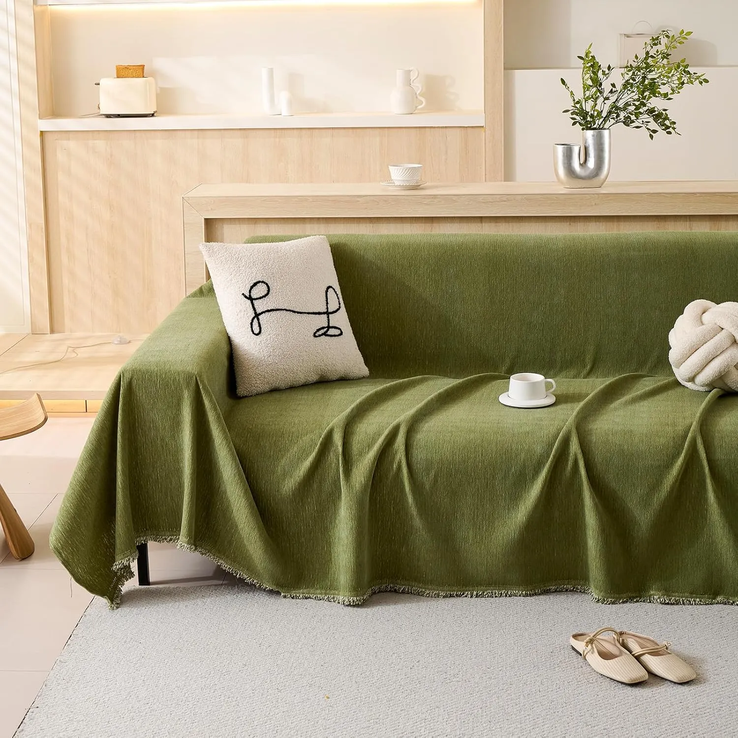 100% Waterproof Couch Cover Sofa Covers for Sectional Couches Reclining Armseat/Chair/Futon Sofa SlipCover for Dog Pet-Friendly Furniture Protector for Living Room with Tassel(71" x 51", Green)