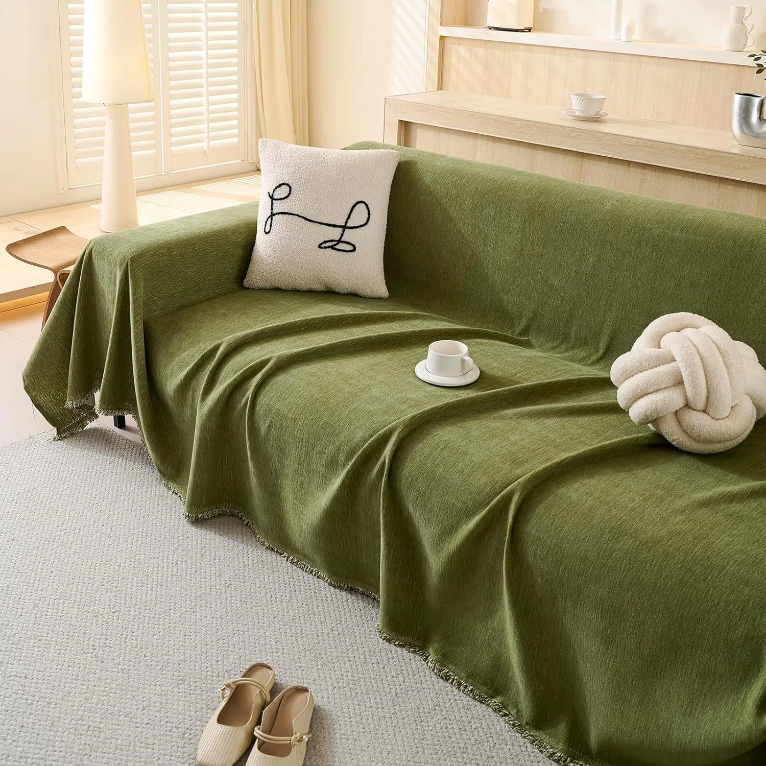 100% Waterproof Couch Cover Sofa Covers for Sectional Couches Reclining Armseat/Chair/Futon Sofa SlipCover for Dog Pet-Friendly Furniture Protector for Living Room with Tassel(71" x 51", Green)