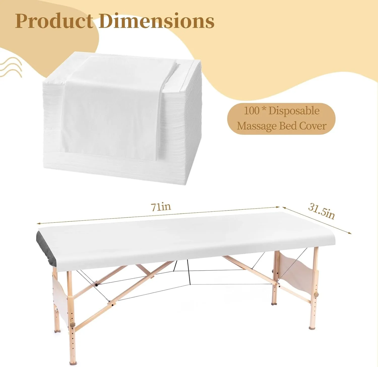 100PCS Disposable Massage Table Sheets, 71” x 31.5” Disposable Massage Bed Covers, Breathable Non-Woven Fabric Tattoo Bed Sheets, Single Use Hygiene Sheet for SPA Centers, Beauty Salons, Hotels