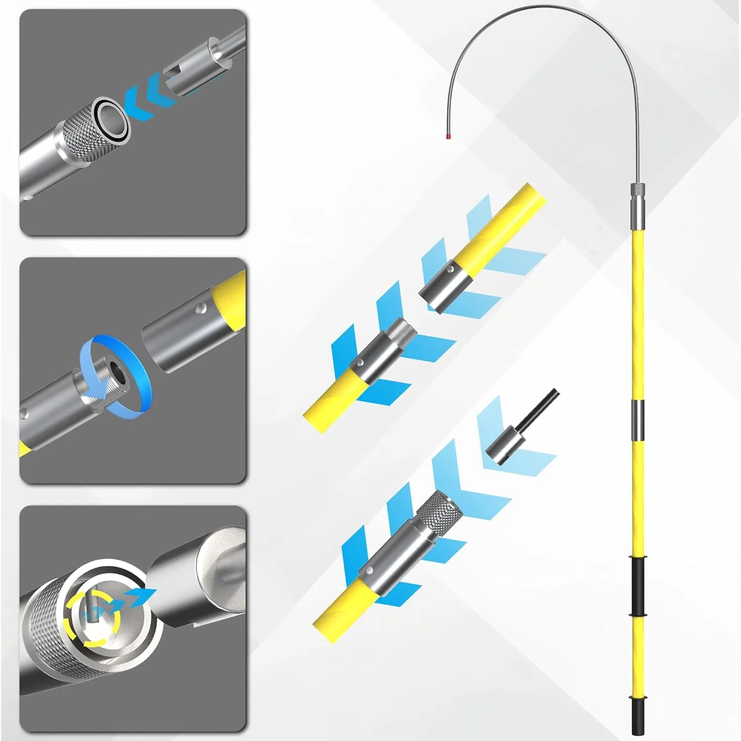 10.8 Feet Rescue Hook, Electrician Tools Firefighting Insulated 110kv, High Voltage Insulated Retractable, 18 Inch Openings for Electricians, Linemen, Automotive Repairers(Yellow)