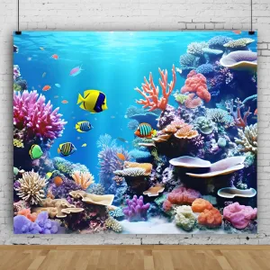 10x8ft Under The Sea Photography Backdrop Ocean Underwater World Scenery Photo Background Colorful Coral Sea Theme Birthday Baby Shower Party Decorations Photo Booth Studio Props
