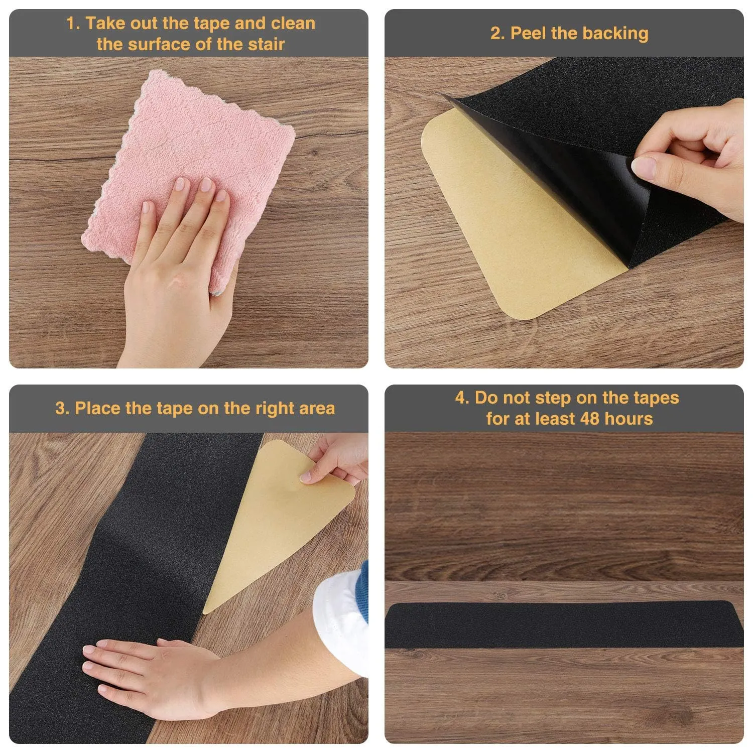 12 Pack Stair Treads Non-Slip Outdoor Tape 6”x30” - Black Anti-Slip Safety Adhesive Strips for Steps, Staircase