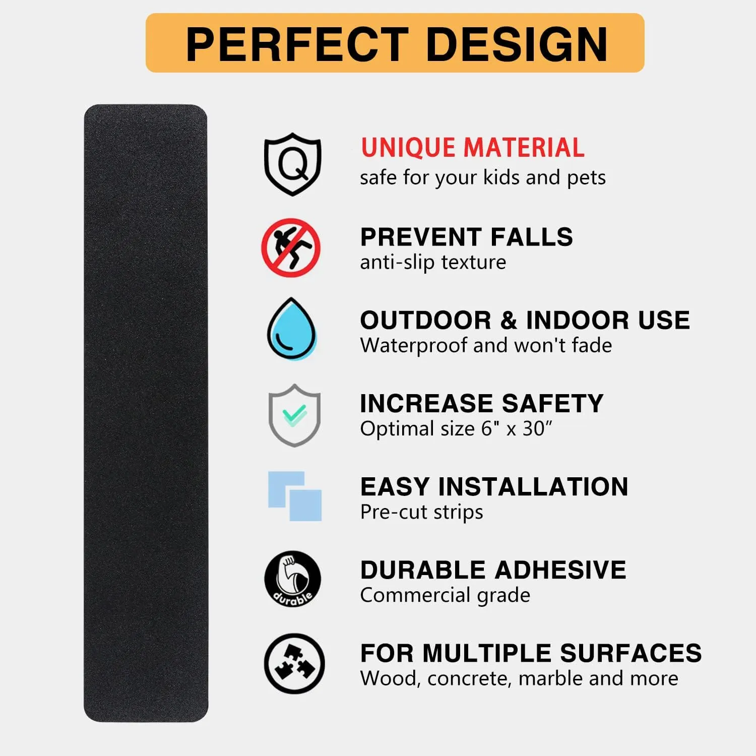 12 Pack Stair Treads Non-Slip Outdoor Tape 6”x30” - Black Anti-Slip Safety Adhesive Strips for Steps, Staircase