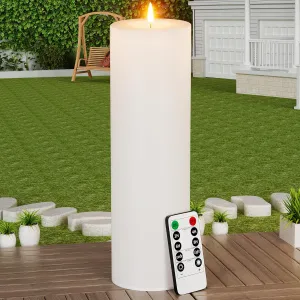14" x 4" Large Outdoor Candle with Timer Waterproof Flickering LED Flameless Candle Battery Operated with Remote Fake Pillar Candle Realistic for Patio Porch Lantern, White 1 Pack