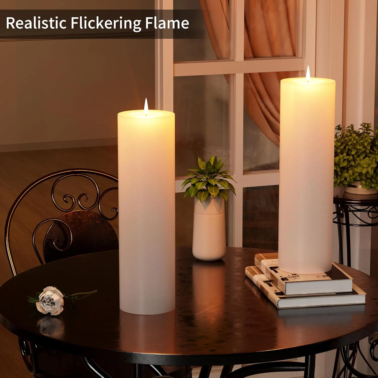 14" x 4" Large Outdoor Candle with Timer Waterproof Flickering LED Flameless Candle Battery Operated with Remote Fake Pillar Candle Realistic for Patio Porch Lantern, White 1 Pack