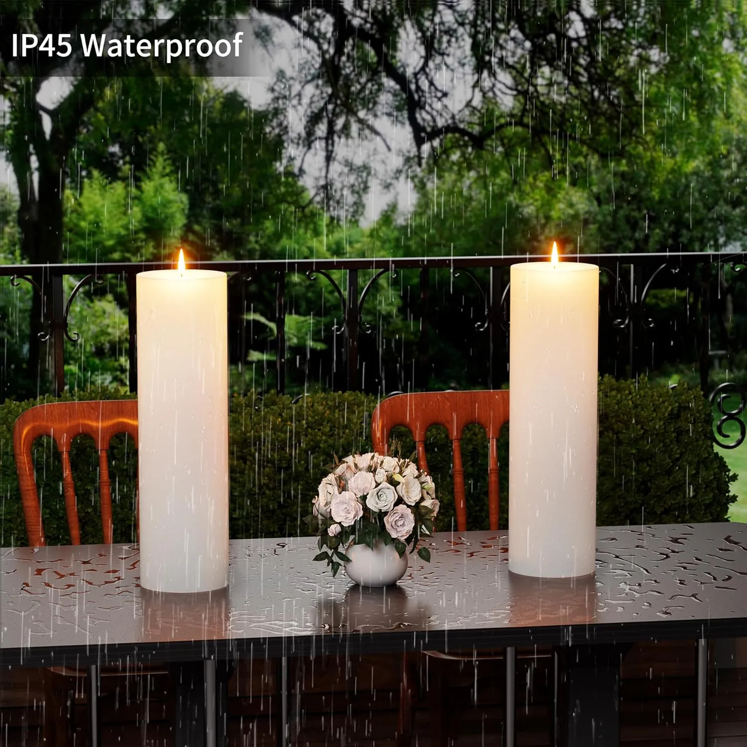 14" x 4" Large Outdoor Candle with Timer Waterproof Flickering LED Flameless Candle Battery Operated with Remote Fake Pillar Candle Realistic for Patio Porch Lantern, White 1 Pack