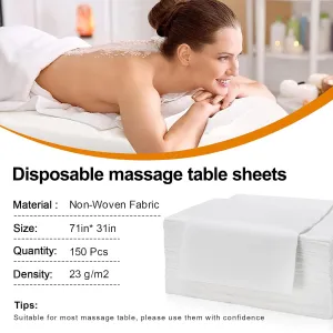150 Count Disposable Massage Table Sheets, Disposable Bed Sheets fot Massage Table, Disposable Bed Covers for Lash Bed, Tattoo, Spa, Esthetician, 31 * 71 inches (White)