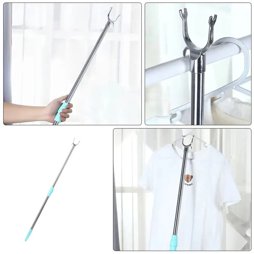 15091 Stainless Steel Telescopic Pole Clothes Hooks Hanger (1 Pc / 1 Mtr.)
