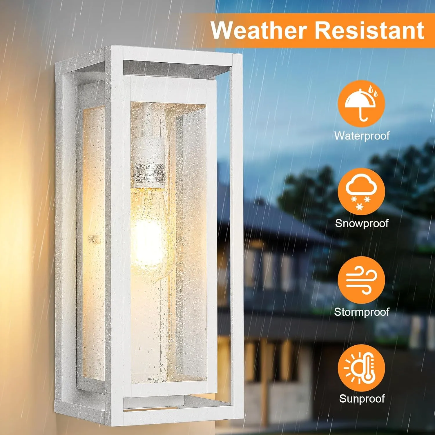 15" Large Outdoor Wall Lights, 2 Pack White Outdoor Light Fixtures, Modern Waterproof Exterior Lighting Sconces with Clear Glass Shade for Front Door, Porch, Garage