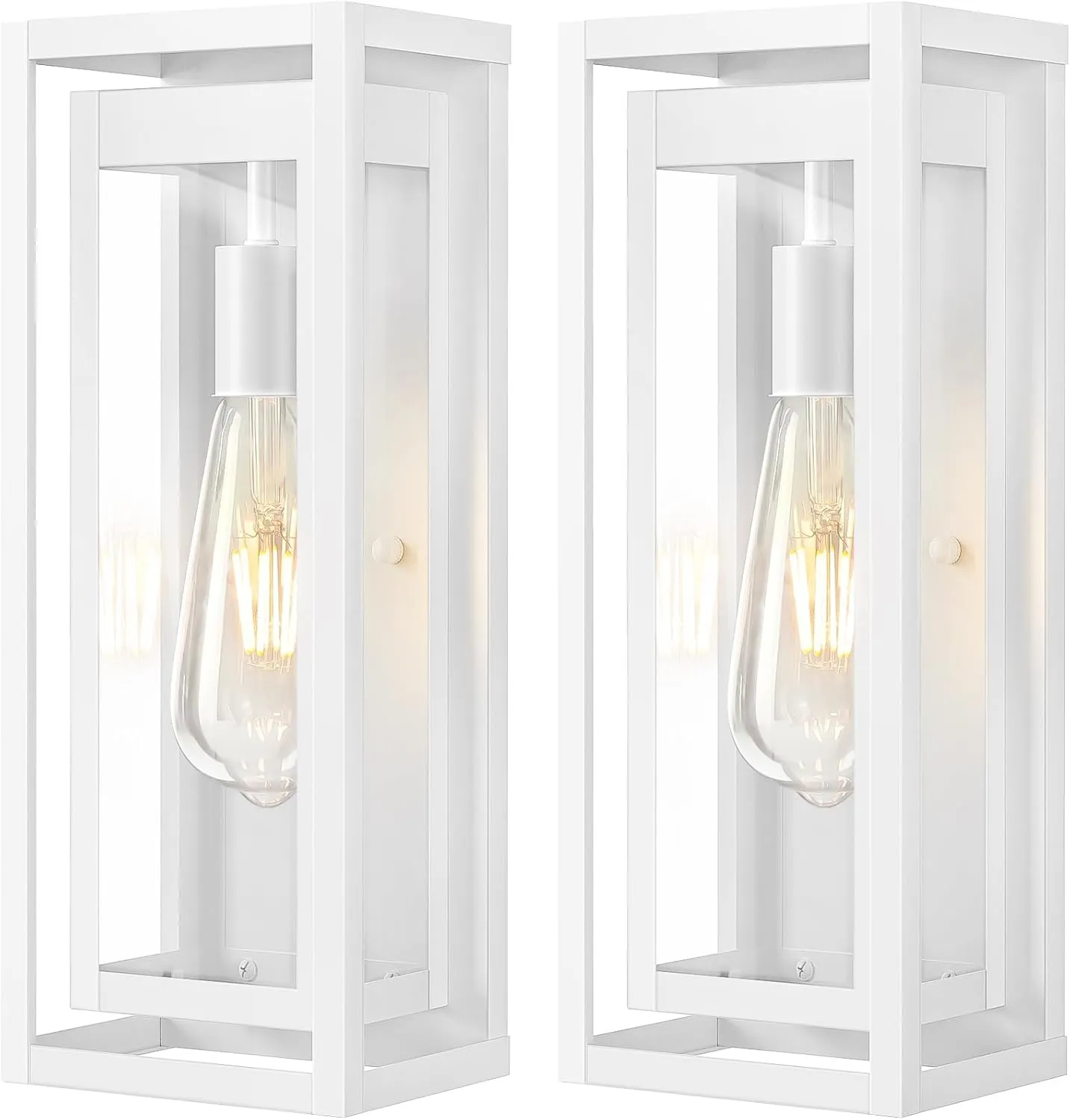 15" Large Outdoor Wall Lights, 2 Pack White Outdoor Light Fixtures, Modern Waterproof Exterior Lighting Sconces with Clear Glass Shade for Front Door, Porch, Garage