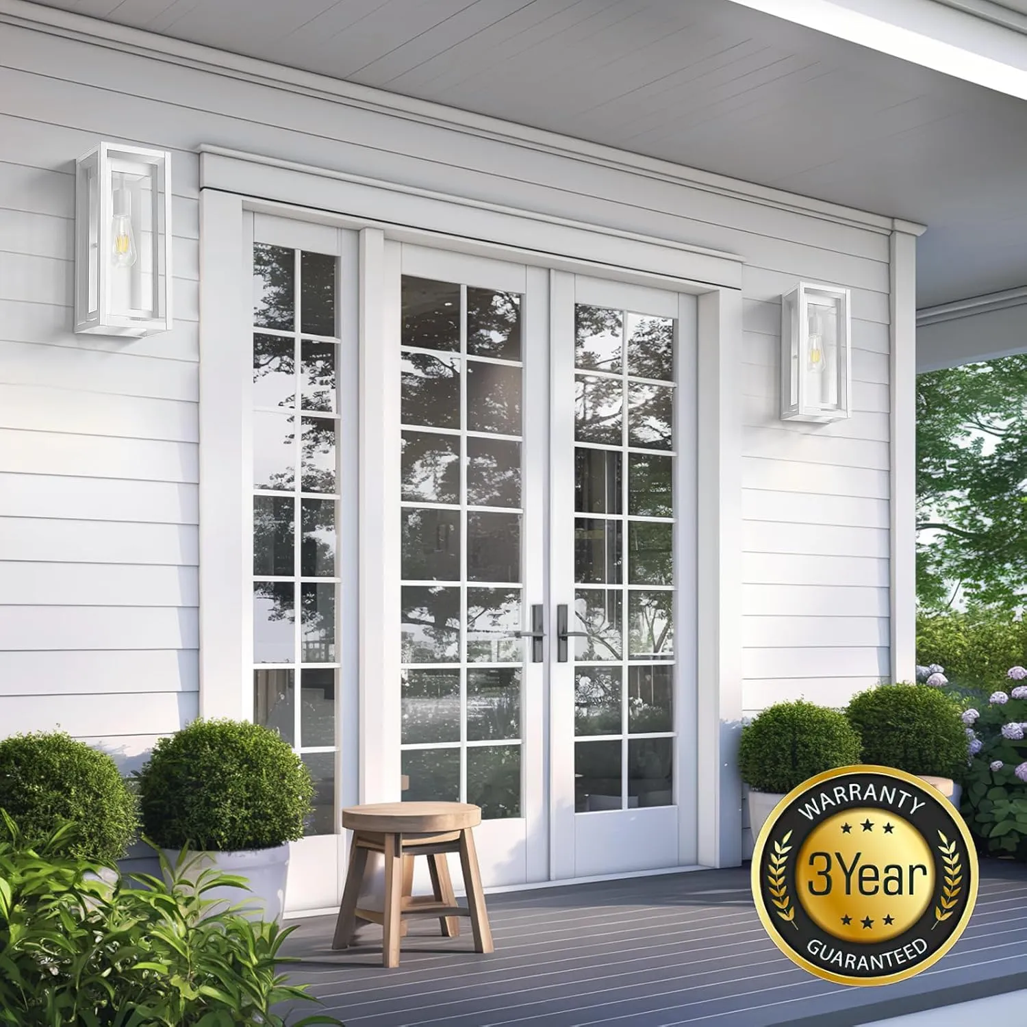 15" Large Outdoor Wall Lights, 2 Pack White Outdoor Light Fixtures, Modern Waterproof Exterior Lighting Sconces with Clear Glass Shade for Front Door, Porch, Garage
