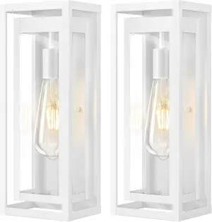 15" Large Outdoor Wall Lights, 2 Pack White Outdoor Light Fixtures, Modern Waterproof Exterior Lighting Sconces with Clear Glass Shade for Front Door, Porch, Garage