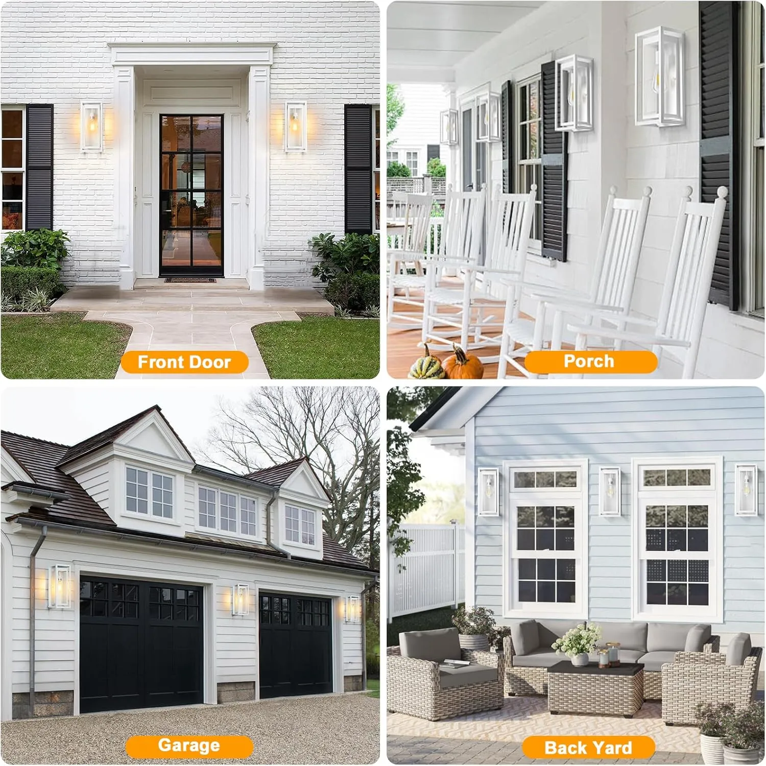 15" Large Outdoor Wall Lights, 2 Pack White Outdoor Light Fixtures, Modern Waterproof Exterior Lighting Sconces with Clear Glass Shade for Front Door, Porch, Garage