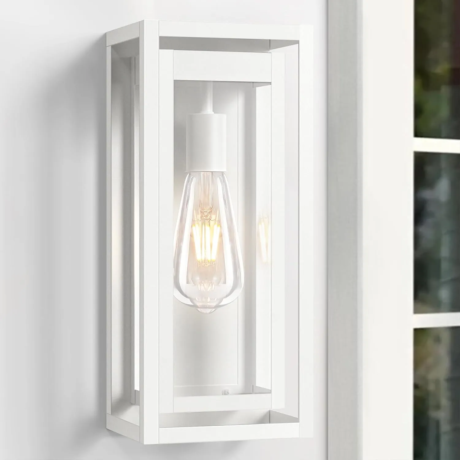 15" Large Outdoor Wall Lights, 2 Pack White Outdoor Light Fixtures, Modern Waterproof Exterior Lighting Sconces with Clear Glass Shade for Front Door, Porch, Garage
