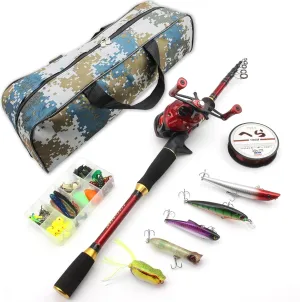 1.8M-2.7M Foldable Trout Rod Reel Bait Complete Fishing Device, high Carbon Bait Casting Rod and Casting Reel Set, Folding Fishing Rod Set with Fishing Tackle Bag, Stick roll Combo ZYHYD