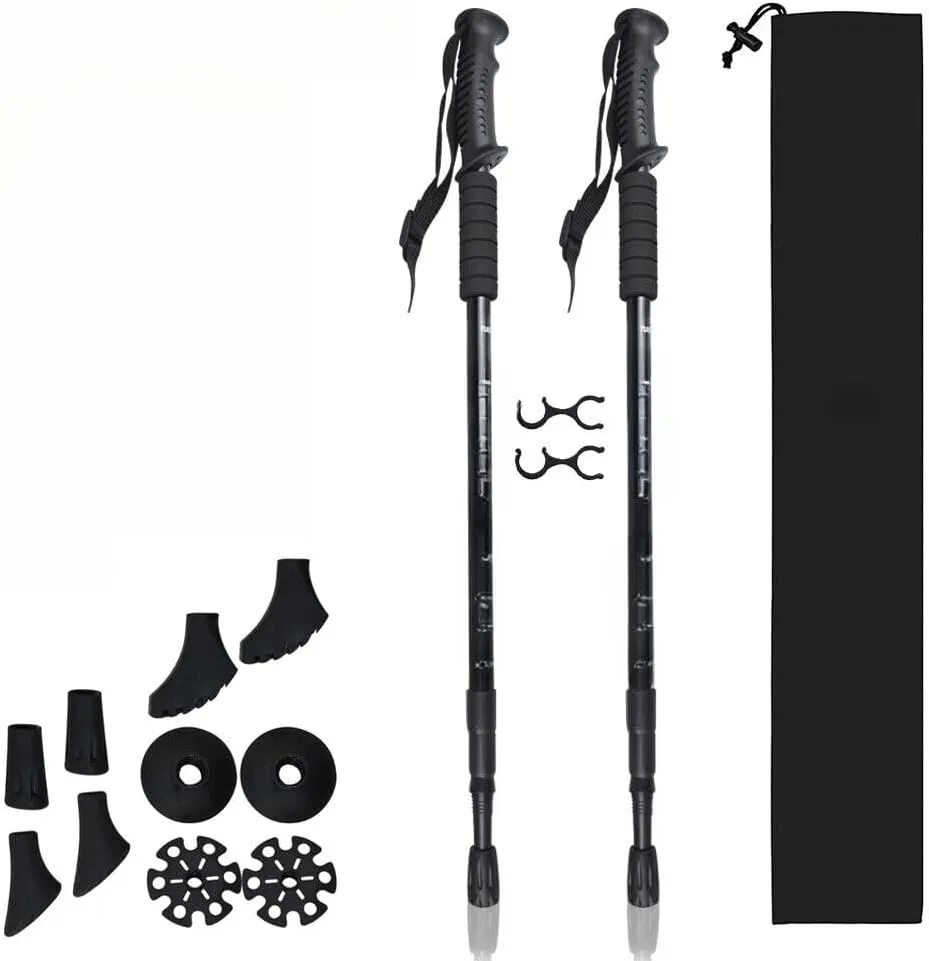 1Pair Lightweight Aluminum Trekking Hiking Poles Walking Sticks Adjustable   Tip