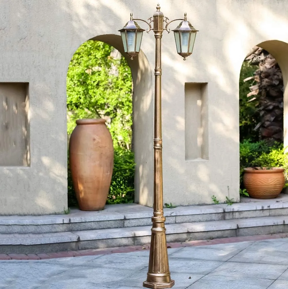 2-Head European Creative Hexagon Streetlight Outdoor Waterproof Patio Landscape Lantern Edison E27 High Pole Patio Pedestal Light Community Decoration Pedestal Light Stadium