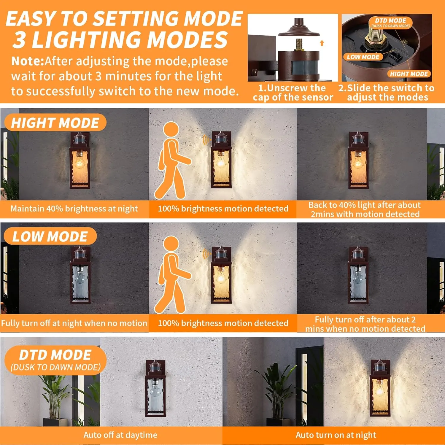 2 Pack Bronze Motion Sensor Outdoor Wall Lights,Updated Dusk to Dawn Outdoor Lighting, Exterior Light Fixtures Wall Mount,Waterproof Porch Light Outside Lights for House