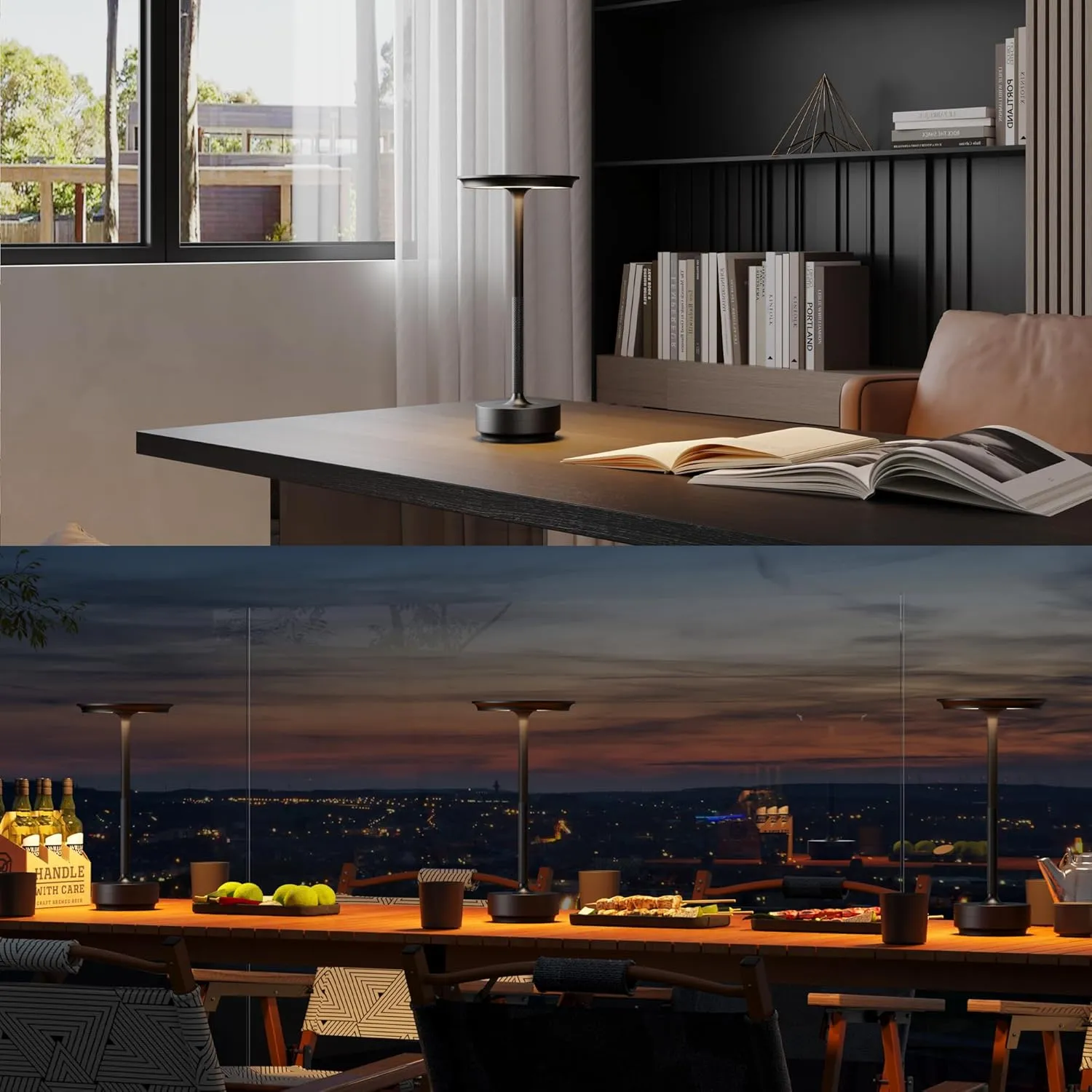 2 Pack Cordless Table Lamp, LED Rechargeable Table Light with 3 Temp Settings, Stepless Dimming, 5000mAh Battery, USB-C, Memory, Aluminum Alloy, for Home, Patio, Restaurant, Outdoor. Black