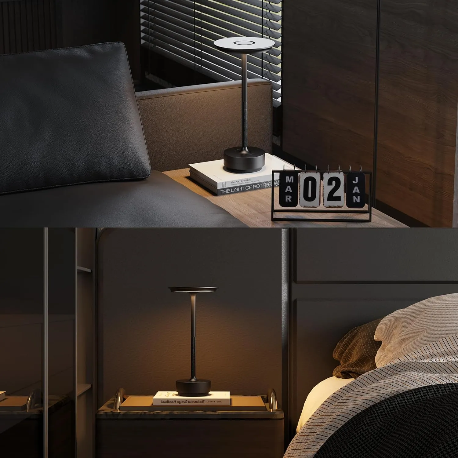 2 Pack Cordless Table Lamp, LED Rechargeable Table Light with 3 Temp Settings, Stepless Dimming, 5000mAh Battery, USB-C, Memory, Aluminum Alloy, for Home, Patio, Restaurant, Outdoor. Black