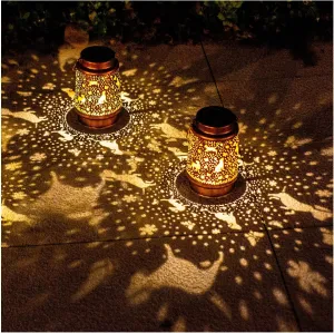 2 Pack Dog Outdoor Solar Hanging Lanterns Waterproof LED Solar Lights Metal Decorative Lanterns for Garden, Patio, Courtyard, Backyard, Yard Decor Unique Dog Gifts for Women Gardening