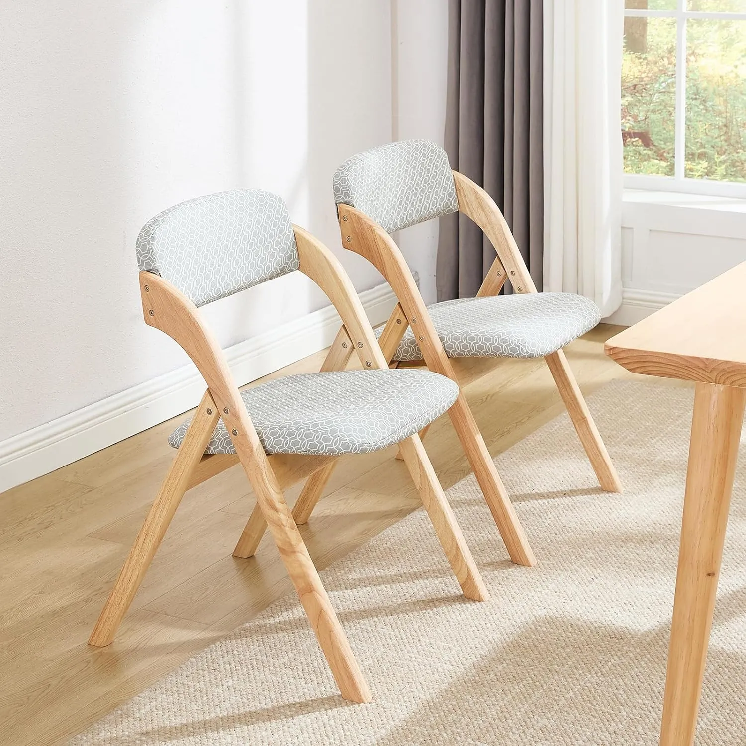 2 Pack Folding Chairs with Cushion, Raw Wooden Padded Folding Chairs Portable Foldable Dining Chairs Indoor Outdoor for Kitchen Dining Room,Wedding Party, Picnic Green