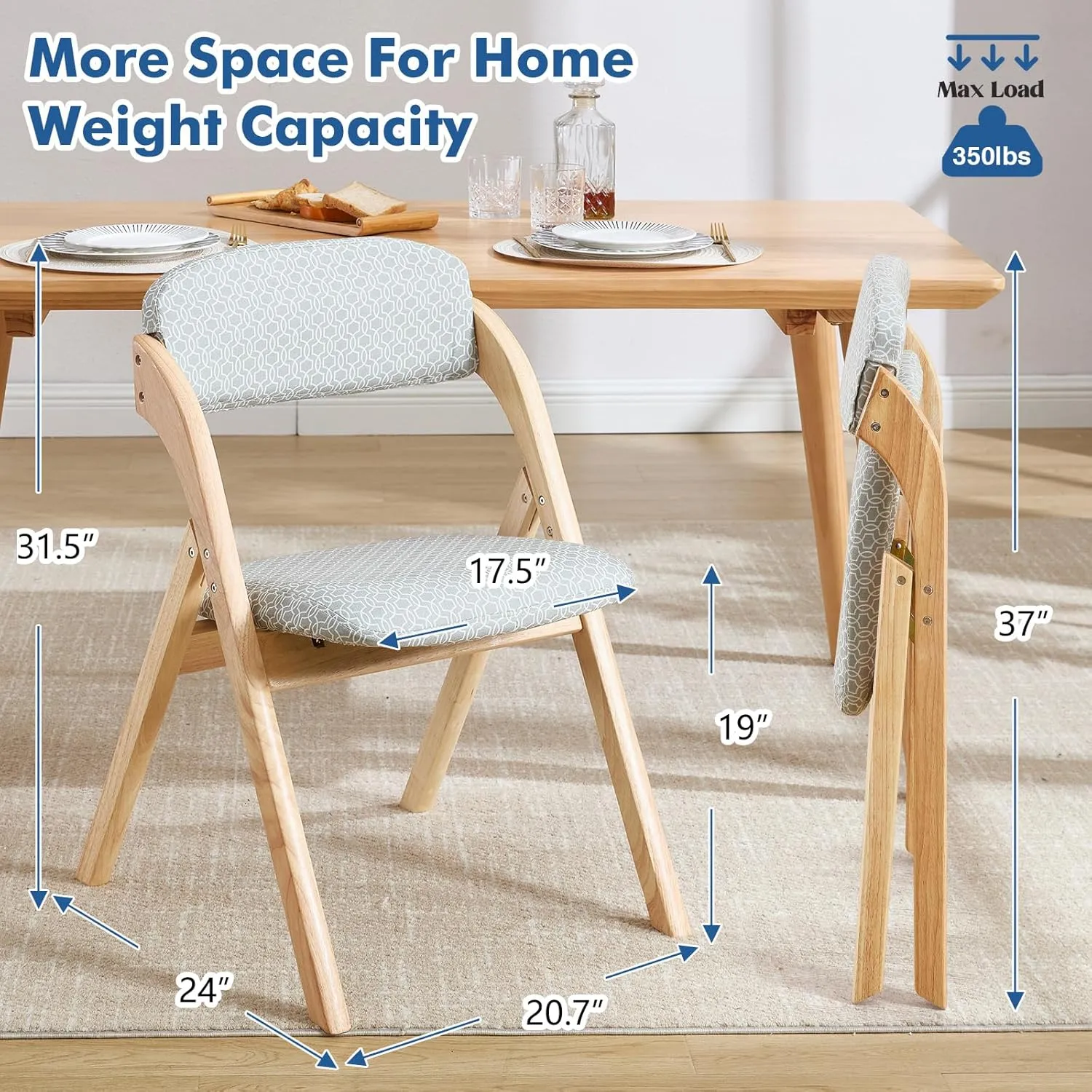 2 Pack Folding Chairs with Cushion, Raw Wooden Padded Folding Chairs Portable Foldable Dining Chairs Indoor Outdoor for Kitchen Dining Room,Wedding Party, Picnic Green