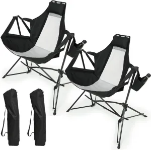 2 Pack Folding Hammock Camping Chair with Adjustable Recline Portable Swing Chair for Outdoor Heavy Duty Frame Lawn Chairs Supports 250lbs for Fishing Beach, Black