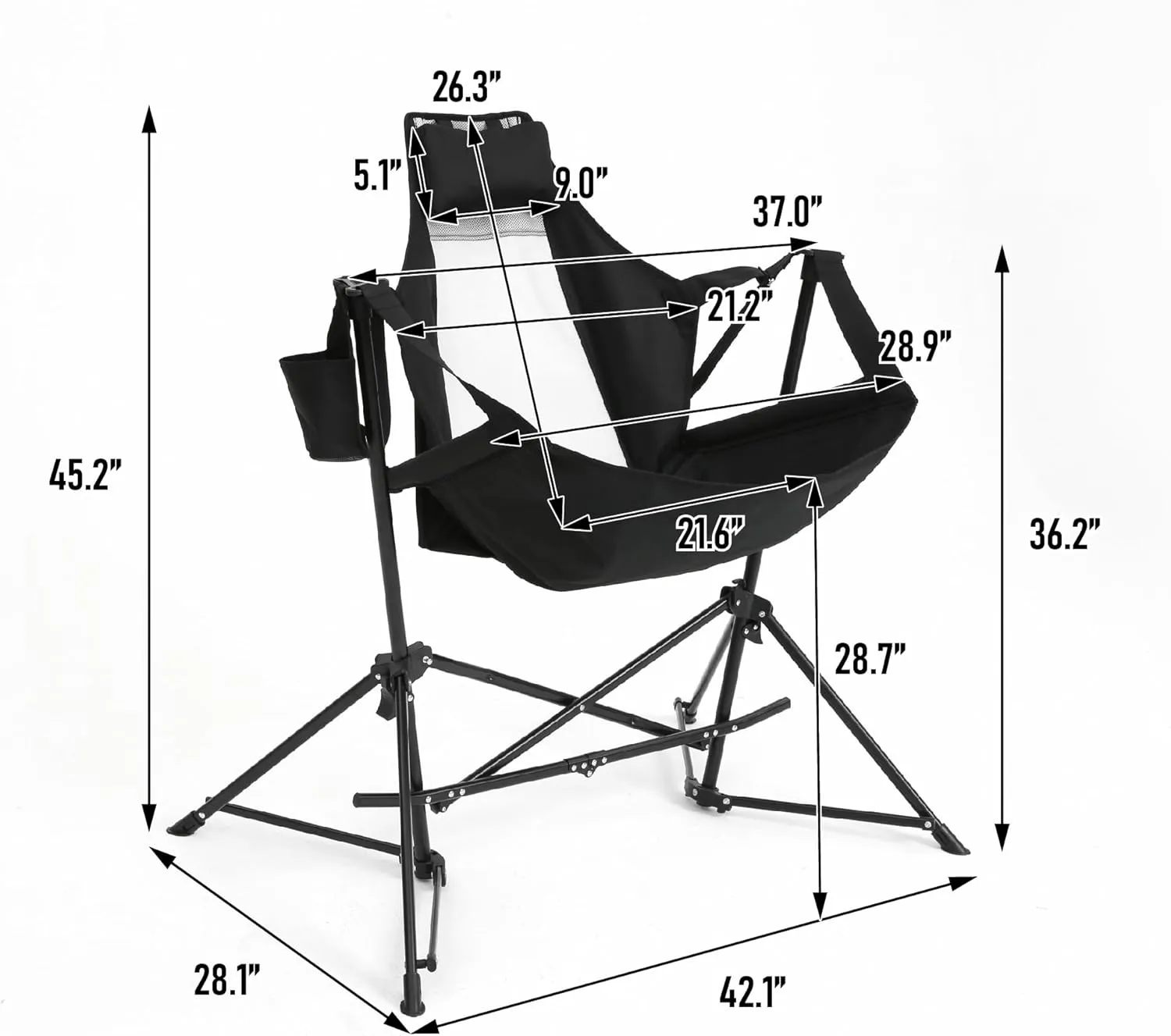 2 Pack Folding Hammock Camping Chair with Adjustable Recline Portable Swing Chair for Outdoor Heavy Duty Frame Lawn Chairs Supports 250lbs for Fishing Beach, Black