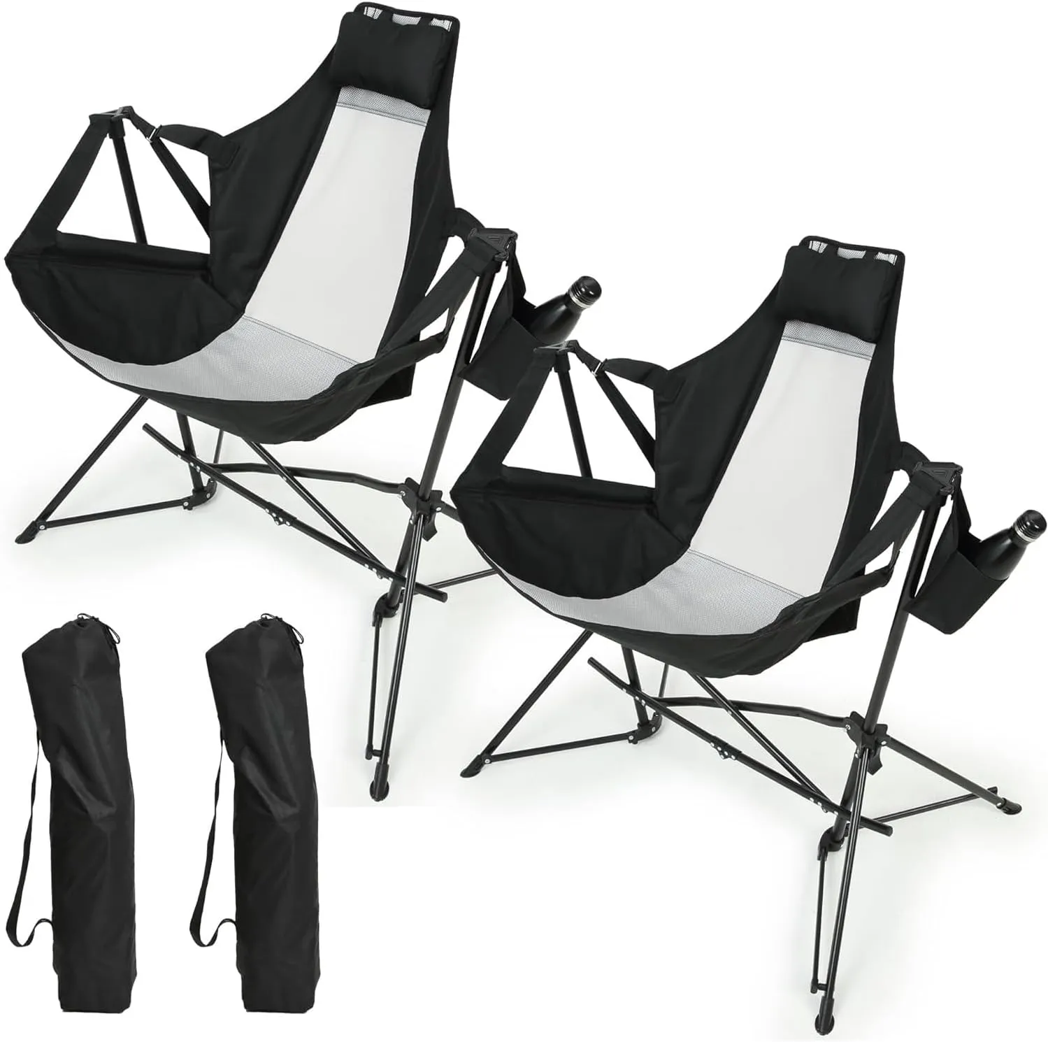 2 Pack Folding Hammock Camping Chair with Adjustable Recline Portable Swing Chair for Outdoor Heavy Duty Frame Lawn Chairs Supports 250lbs for Fishing Beach, Black