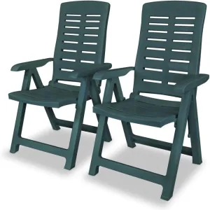 2-Pack Green Plastic Reclining Patio Chairs, 4-Position Foldable Outdoor Lounge Chairs with Weather-Resistant Design for Poolside, Camping, Beach and Backyard Relaxation