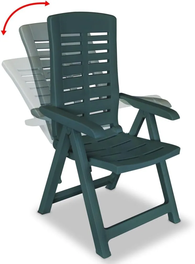 2-Pack Green Plastic Reclining Patio Chairs, 4-Position Foldable Outdoor Lounge Chairs with Weather-Resistant Design for Poolside, Camping, Beach and Backyard Relaxation