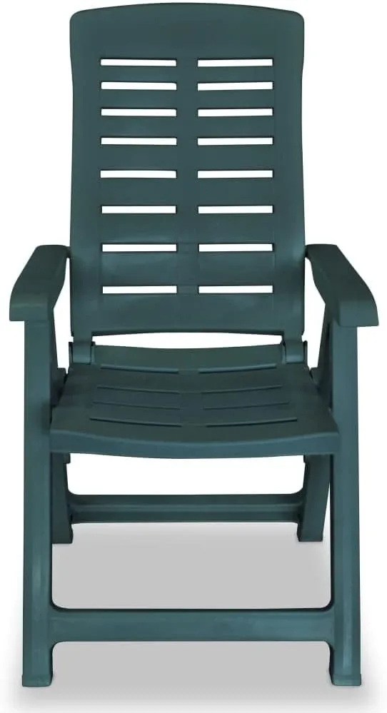 2-Pack Green Plastic Reclining Patio Chairs, 4-Position Foldable Outdoor Lounge Chairs with Weather-Resistant Design for Poolside, Camping, Beach and Backyard Relaxation