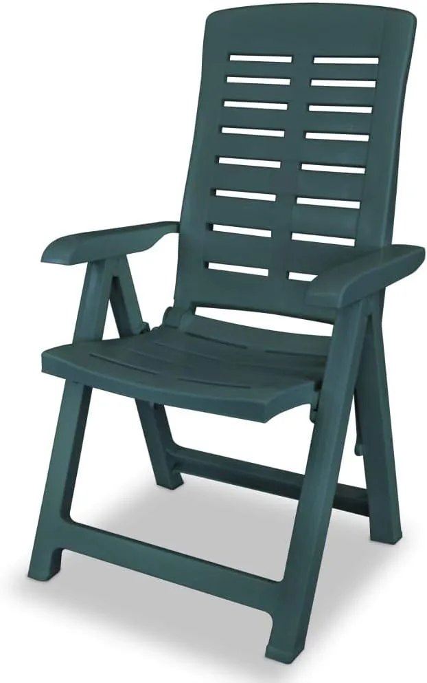2-Pack Green Plastic Reclining Patio Chairs, 4-Position Foldable Outdoor Lounge Chairs with Weather-Resistant Design for Poolside, Camping, Beach and Backyard Relaxation