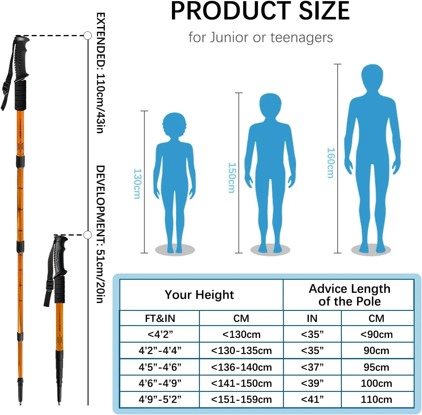 2 Pack Hiking Poles for Junior, Nordic Walking Trekking Pole Hiking Sticks Lightweight Collapsible & Shock-Absorbent Aluminum with Quick Adjustable Locks for Youth & Women