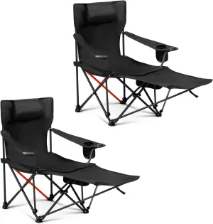 2 Pack Portable Camping Chair,Folding Reclining Lounger Chair with Adjustable Backrest & Removable Footrest,Outdoor & Lawn Chair for Camping,Tailgates,Beach and Sports