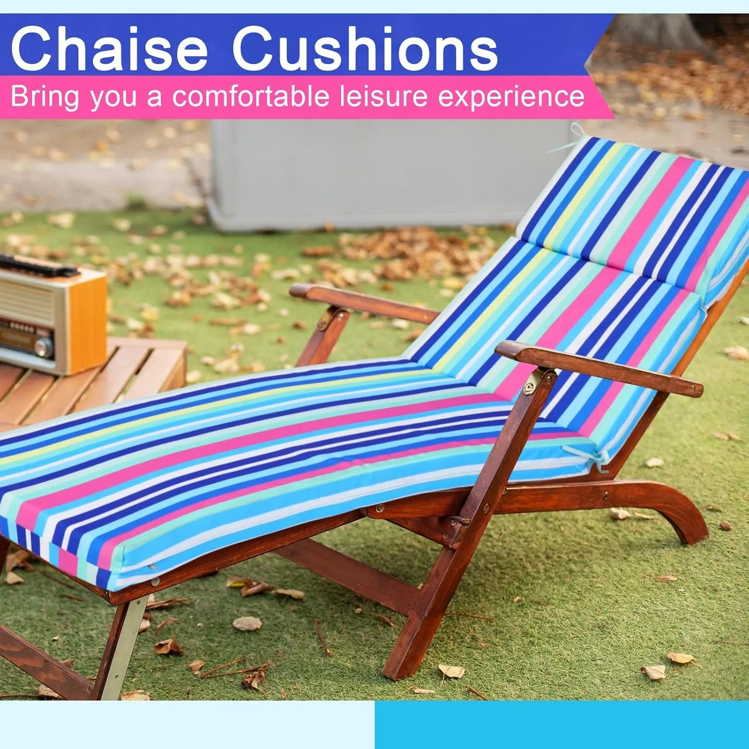 2 Pcs Indoor Outdoor Chaise Lounge Cushions Sponge Bench Outdoor Furniture Chaise Cushions Patio Chair Furniture Replacement (Blue Stripes)