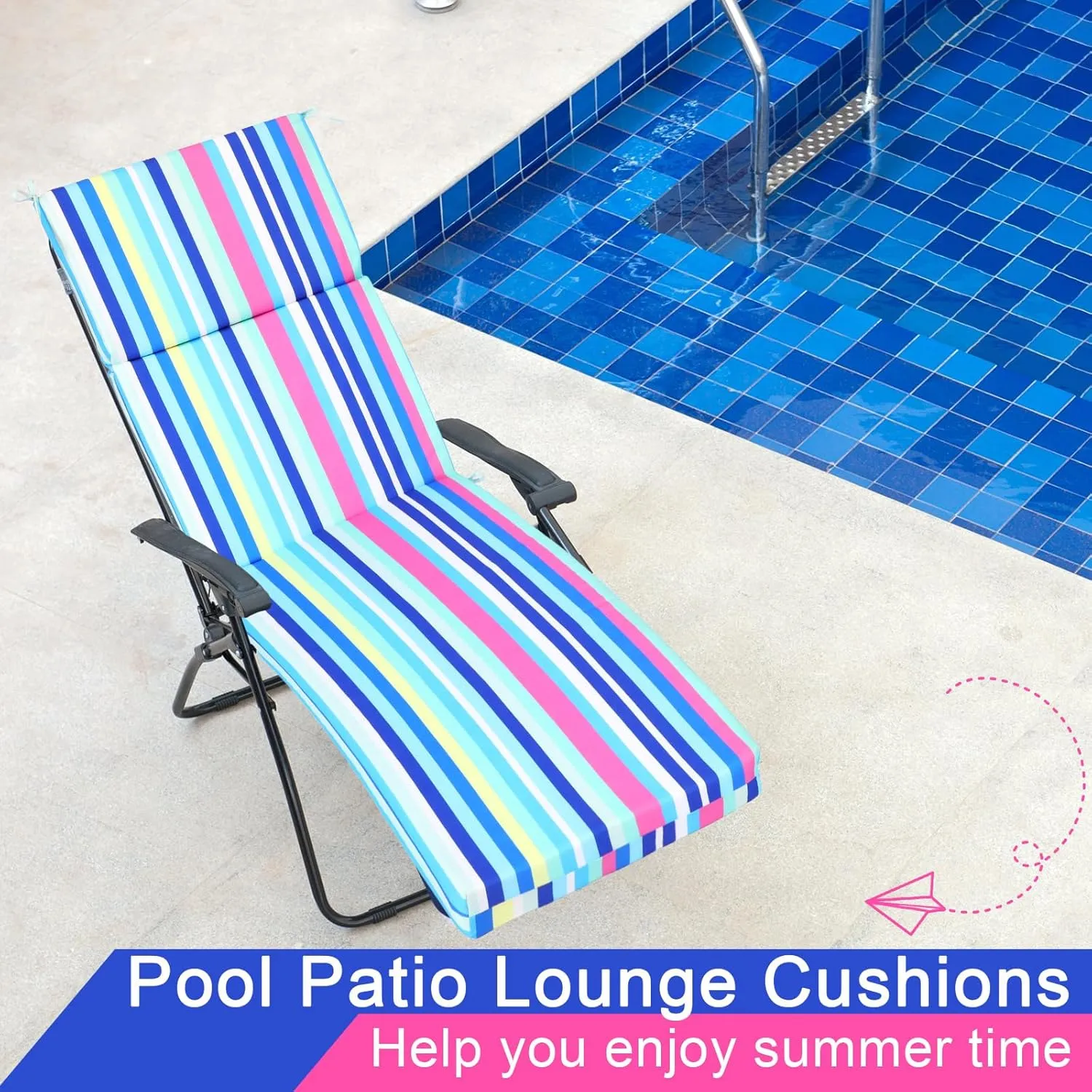 2 Pcs Indoor Outdoor Chaise Lounge Cushions Sponge Bench Outdoor Furniture Chaise Cushions Patio Chair Furniture Replacement (Blue Stripes)