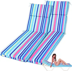 2 Pcs Indoor Outdoor Chaise Lounge Cushions Sponge Bench Outdoor Furniture Chaise Cushions Patio Chair Furniture Replacement (Blue Stripes)