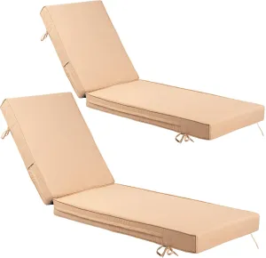 2 PCS Outdoor Chaise Lounge Cushion Waterproof and Sunlight Resistant, 4 inch Lounge Deck Reclining Chair Cushions for Patio Furniture Lawn Pool Resort Hotel