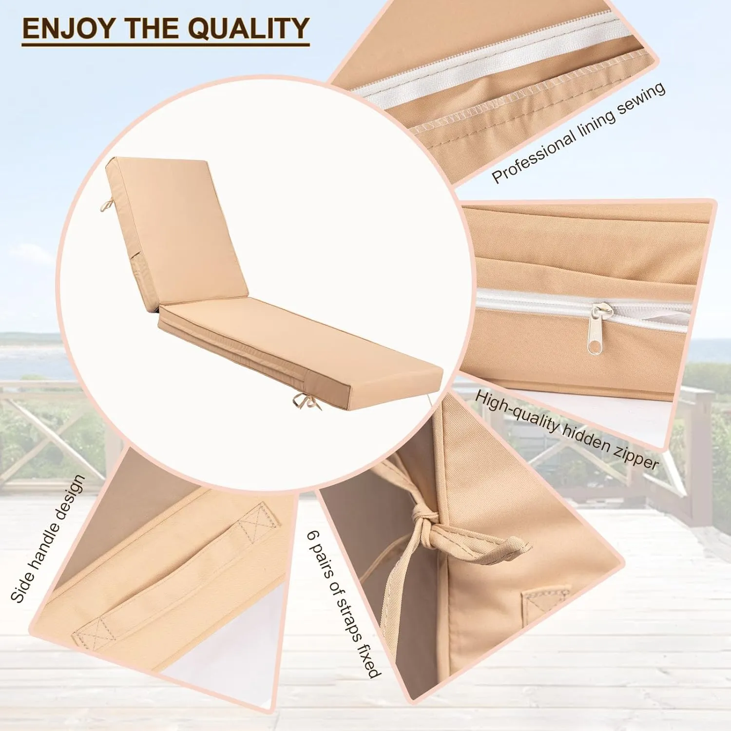 2 PCS Outdoor Chaise Lounge Cushion Waterproof and Sunlight Resistant, 4 inch Lounge Deck Reclining Chair Cushions for Patio Furniture Lawn Pool Resort Hotel