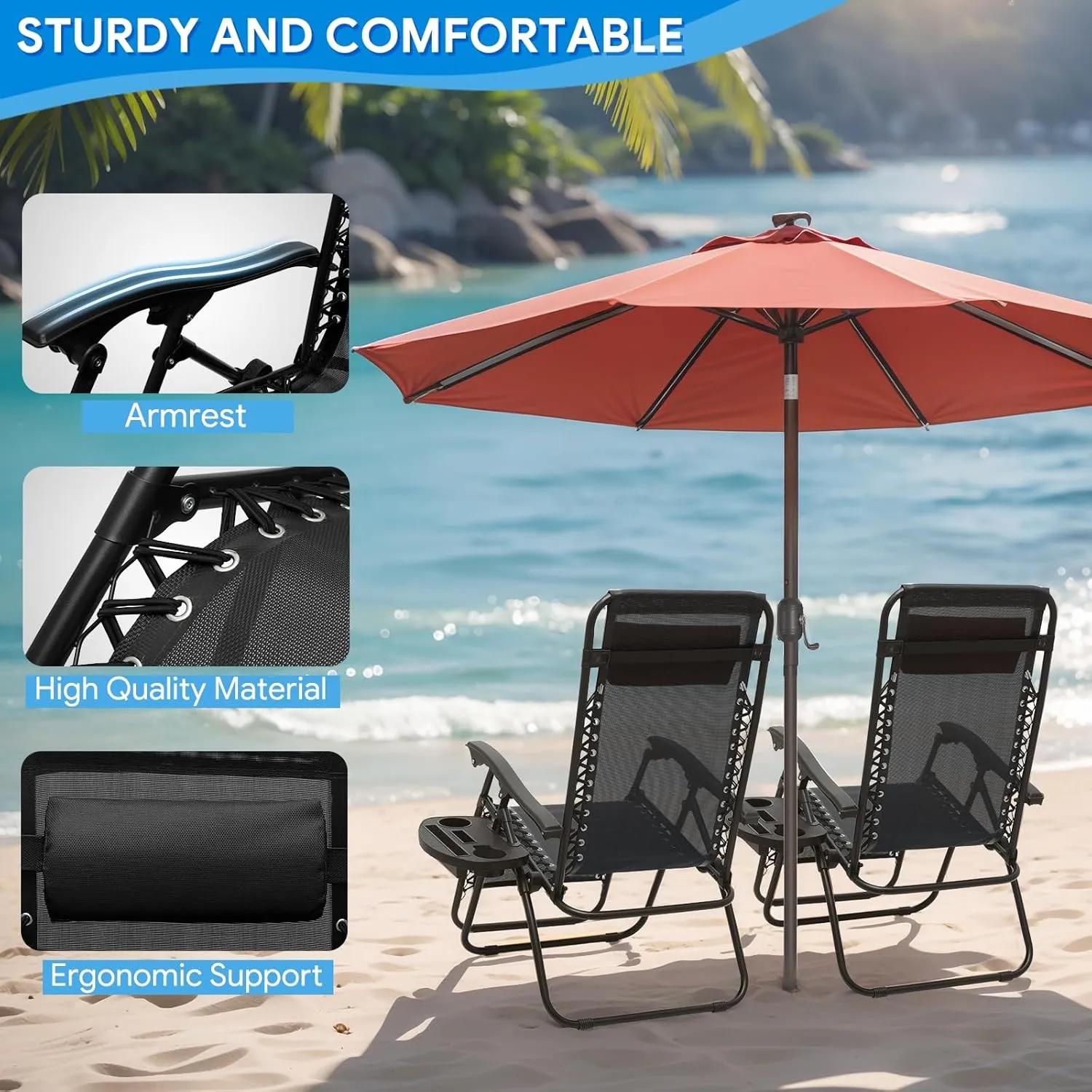 2 pcs Zero Gravity Chairs Outdoor Folding Patio Lounge Chairs for Outside Reclining Lawn Chairs Recliner Beach Chairs for Adults, CAAP-BCC-C2P-BK