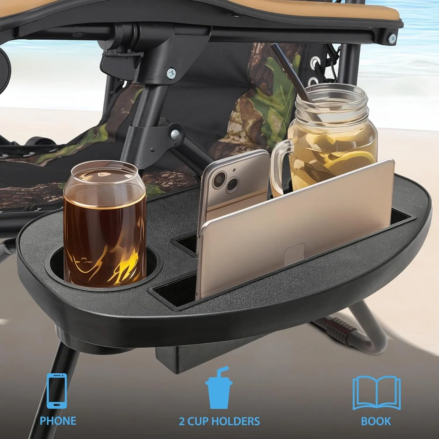 2 pcs Zero Gravity Chairs with Adjustable Sunshade Canopy, Headrest, and Cup Holder Tray for Outdoor Lounging, CAAP-BCC-B2P-JG