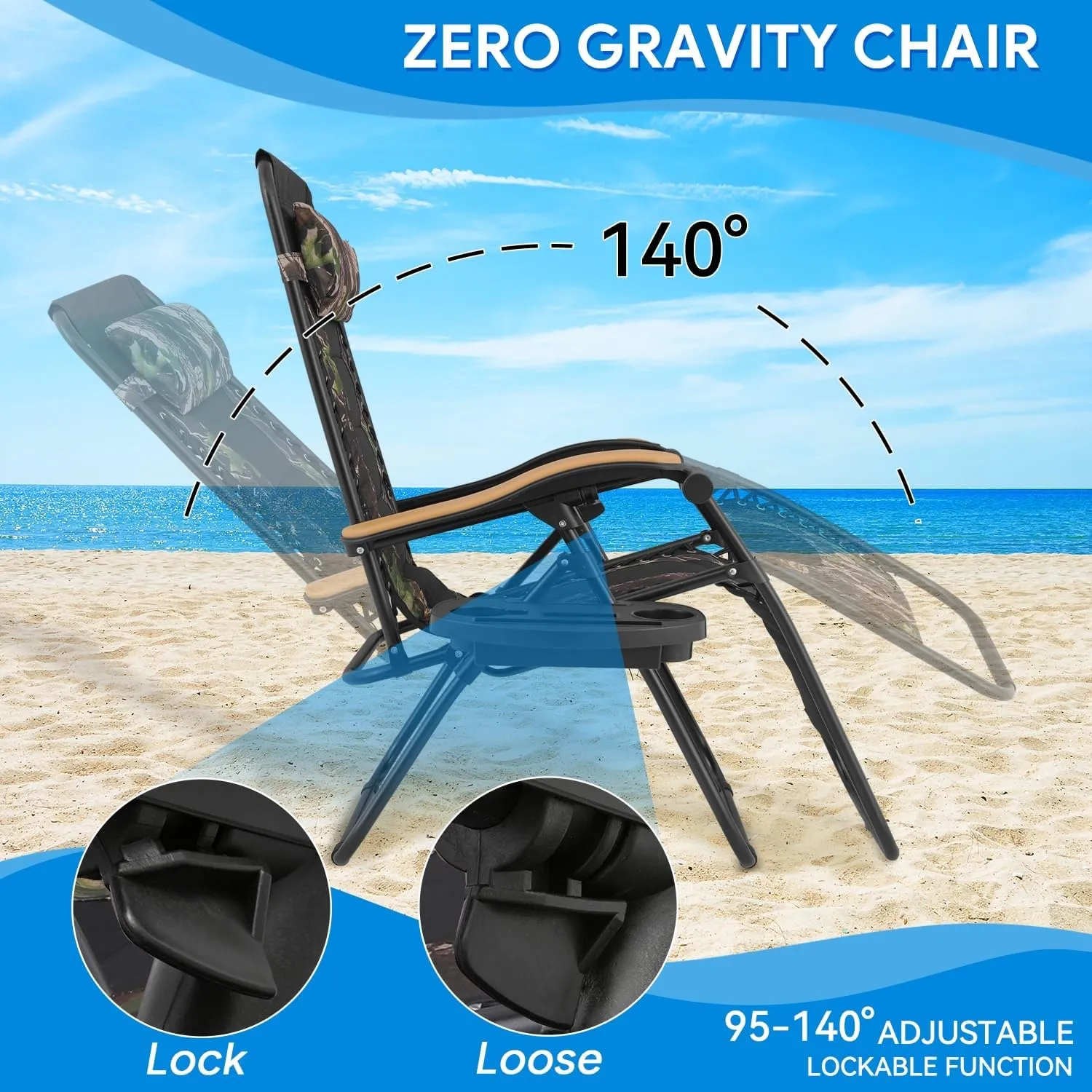 2 pcs Zero Gravity Chairs with Adjustable Sunshade Canopy, Headrest, and Cup Holder Tray for Outdoor Lounging, CAAP-BCC-B2P-JG