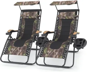 2 pcs Zero Gravity Chairs with Adjustable Sunshade Canopy, Headrest, and Cup Holder Tray for Outdoor Lounging, CAAP-BCC-B2P-JG