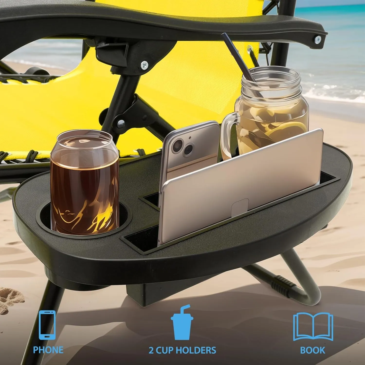2 pcs Zero Gravity Lounge Chair, Foldable Patio Recliners with Cup Holder Tray & Ergonomic Headrest for Outdoor, Beach, Camping, CAAP-BCC-C2P-SY